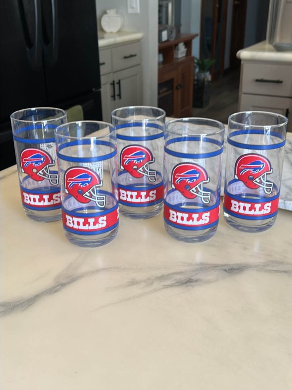 Vintage 1990’s Buffalo Glass Tumbler Set in Red & Blue - 5 Pack